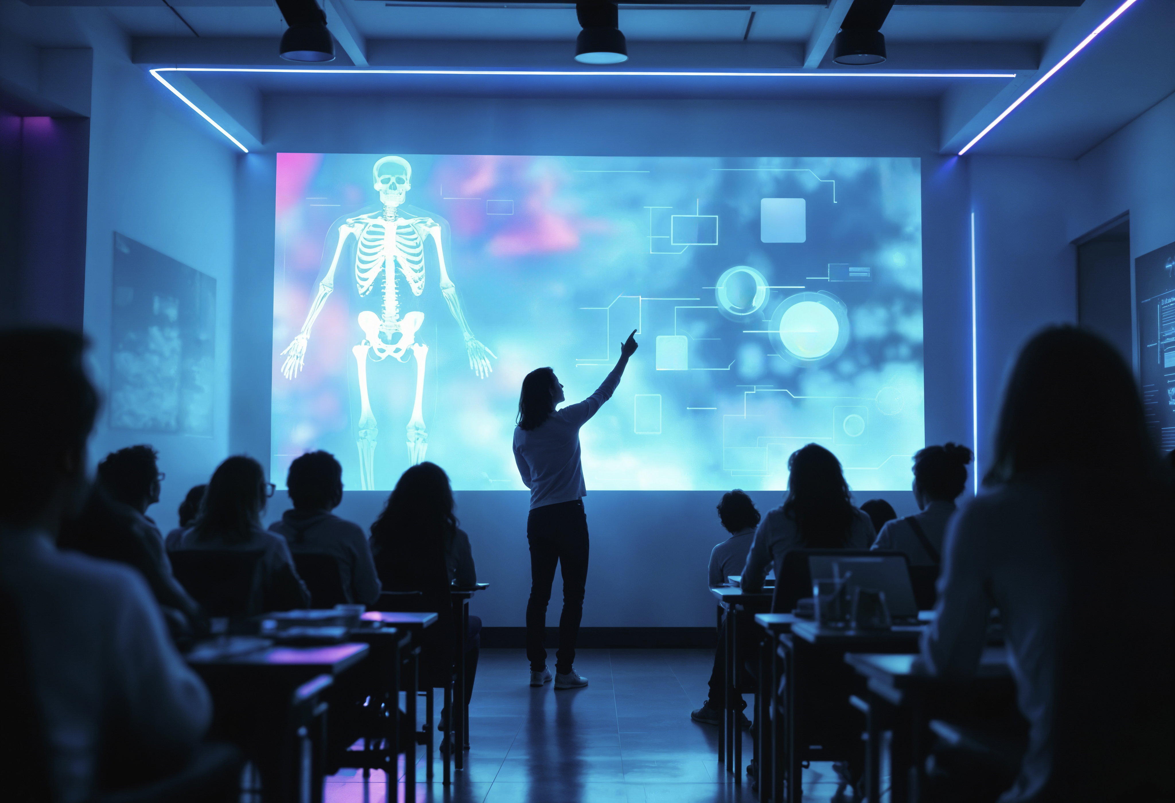 Beautiful stone house with dramatic cloudy sky and birds flying